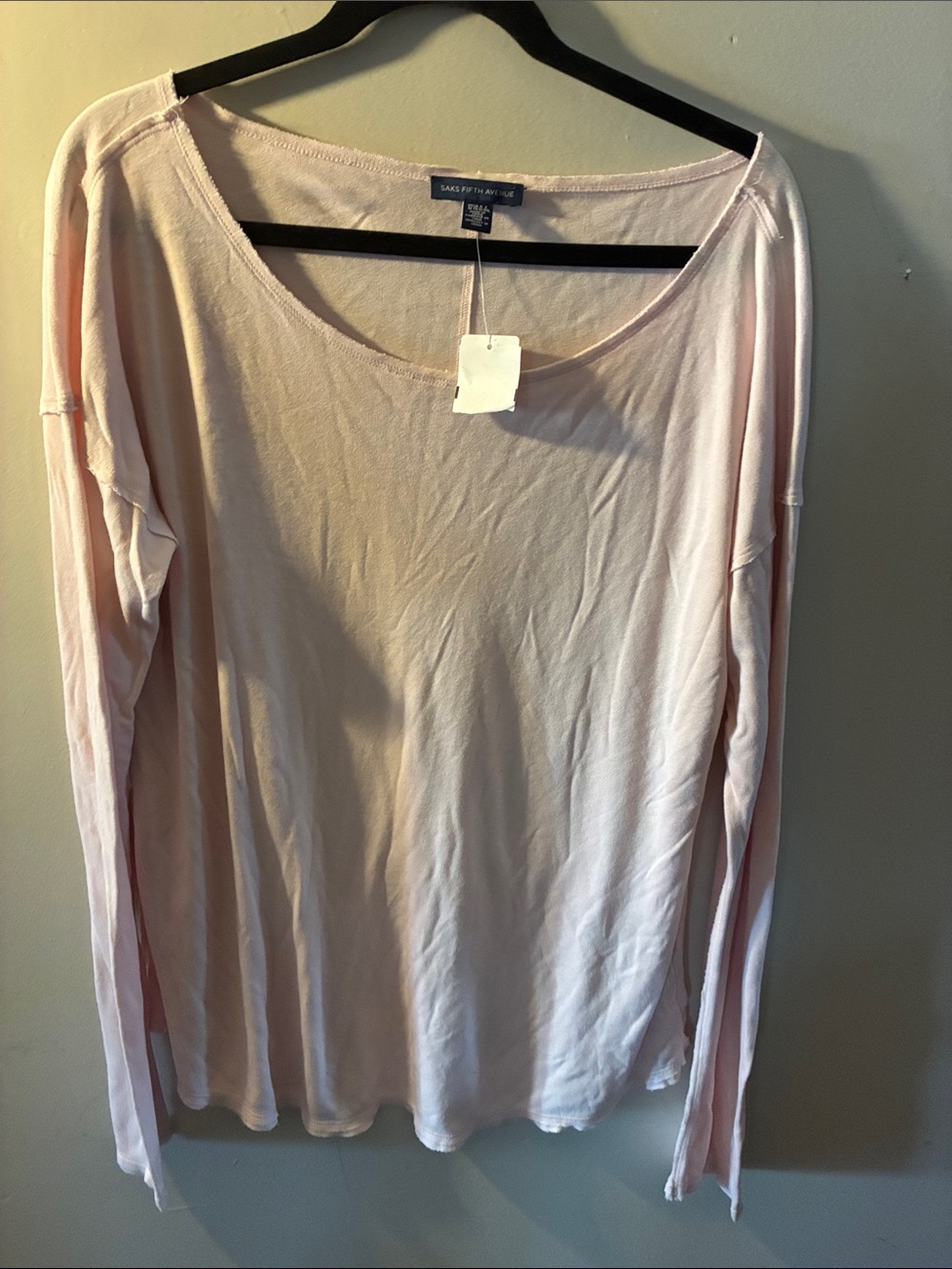 Saks Fifth Avenue Pale Pink Long-Sleeve Scoop Neck Top